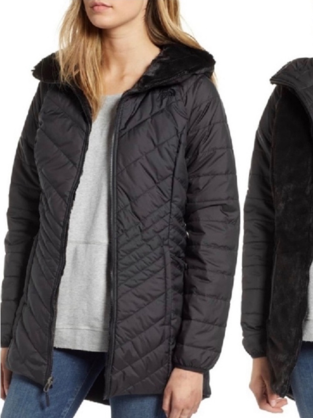 The North Face Mossbud Insulated Black Reversible Quilted Puffer Jacket - Women
